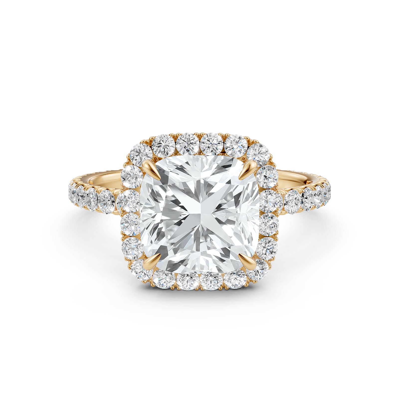 French Pave Set Halo Lab Grown Diamond Engagement Ring 2.59 Ctw.